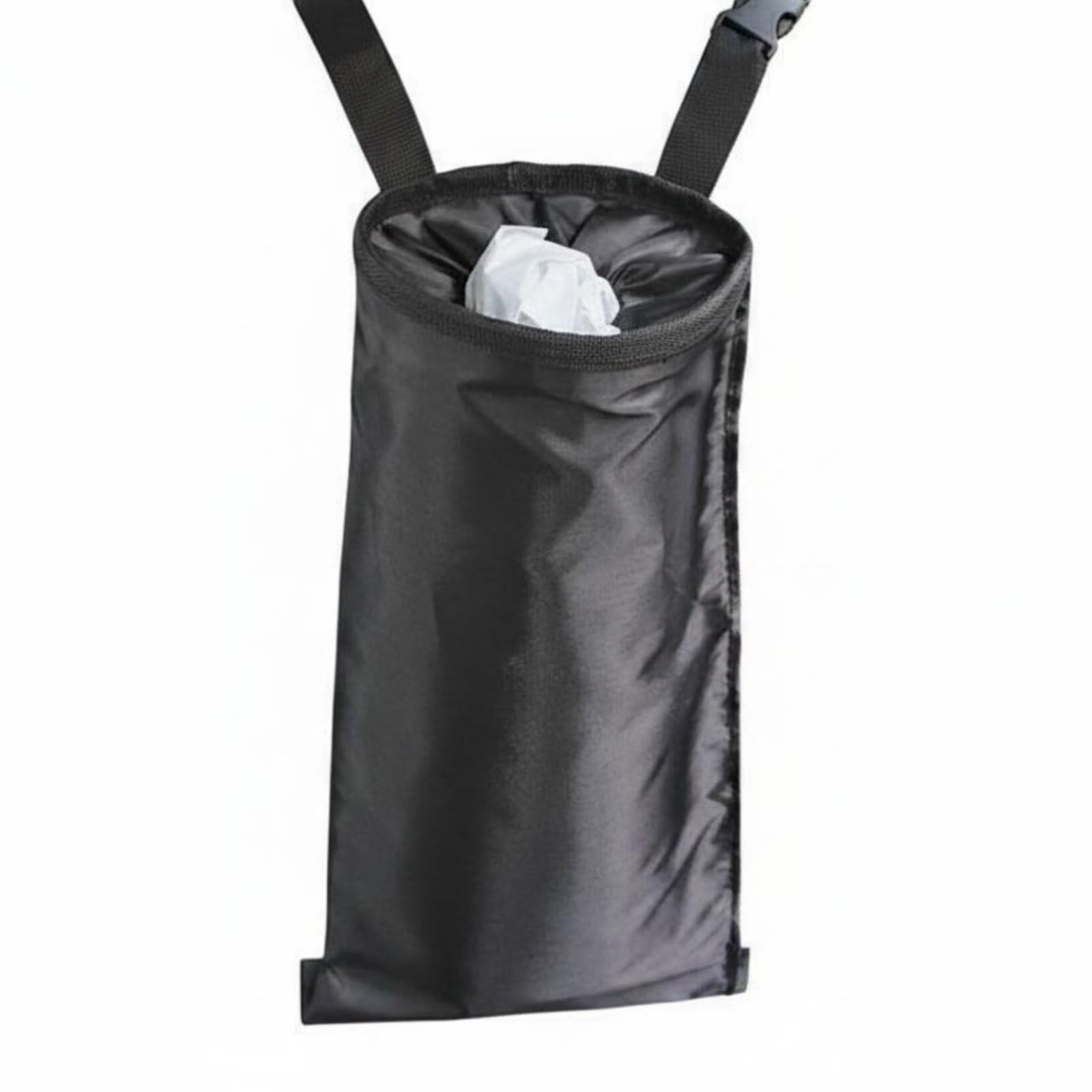 URJIX SoftSided Hanging Car Trash Bag ABS Foldable Car Trash Pouch Black Vehicle Storage Cylindrical, 420D Thick Strap