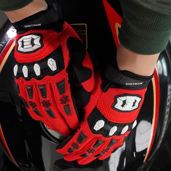 Seibertron Youth MX ATV MTB Racing Gloves - Full Finger Touchscreen, Size M, Red