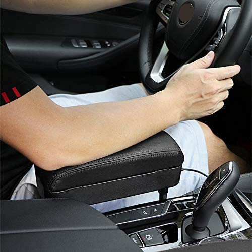 Jeyoda Car Armrest Box Adjustable Pad Refit Car Central Lift Armres Storage Organizer Box Arm Rest (Black Red Line)