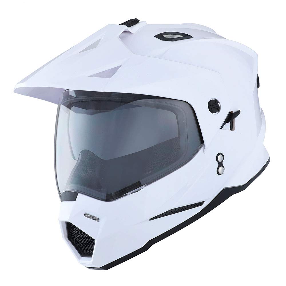 1Storm Dual Sport Motorcycle Motocross Off Road Full Face Helmet Dual Visor Glossy White, Size Xxl