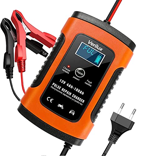 Verilux Fully Automatic Battery Charger 5A 12V, Car Battery Charger & Maintainer Eu Plugfor Car, Motorcycle, Lawn Mower And Mor