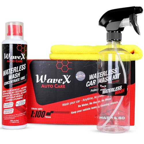 Wavex Waterless Car Wash Kit Car Cleaning Spray 100X Concentrate | 100 Times Dilutable With Empty Spray Bottle Microfiber Cleani