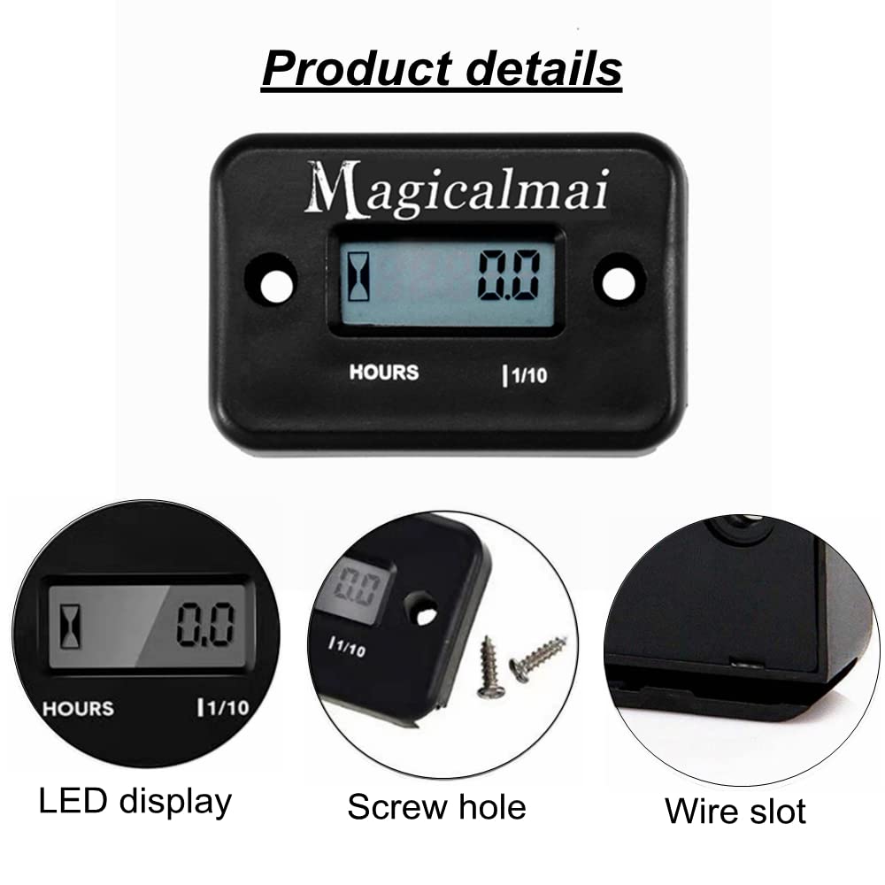 Magicalmai Inductive Hour Meter For Gas Engine Generator Lawn Mower Pressure Washer Marine Atv Boat Outboard Motor Dirt Bike Motorcycle Waterproof Hr Meters - Black