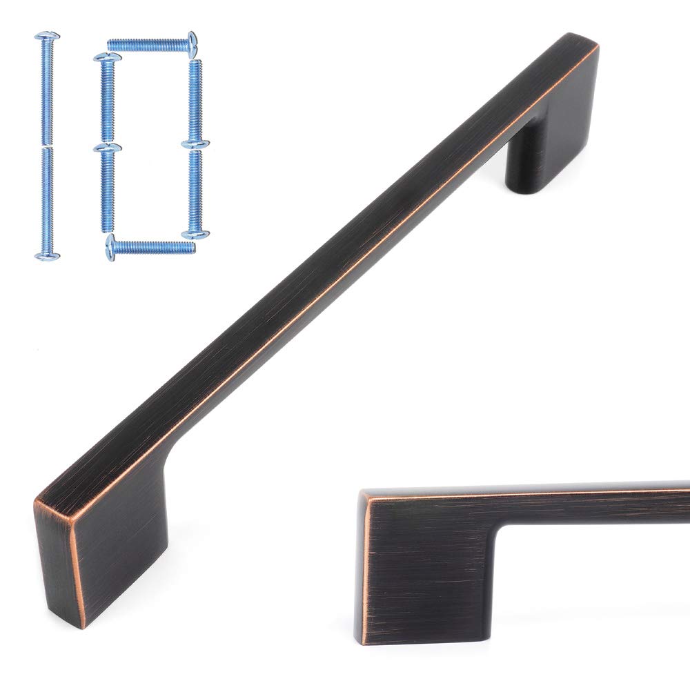 Koofizo Wide Foot Cabinet Bar Pull - Oil Rubbed Bronze Modern Solid Handle, 5 Inch/128Mm Screw Spacing, 10-Pack For Kitchen Cupboard Door, Bedroom Dresser Drawer, Bathroom Wardrobe Hardware