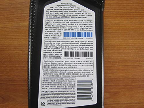 Mopar Synthetic Gear & Axle Lubricant, SAE 75W-140, 2 Quarts - OEM Quality