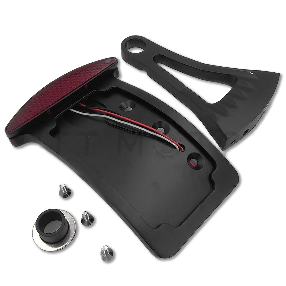 Httmt Mt301-A-Bk Black Curved Side Mounted License Plate Bracket W/Led Tail Light Brake Light 7/8 Inches Or 1 Inch Axles Compati