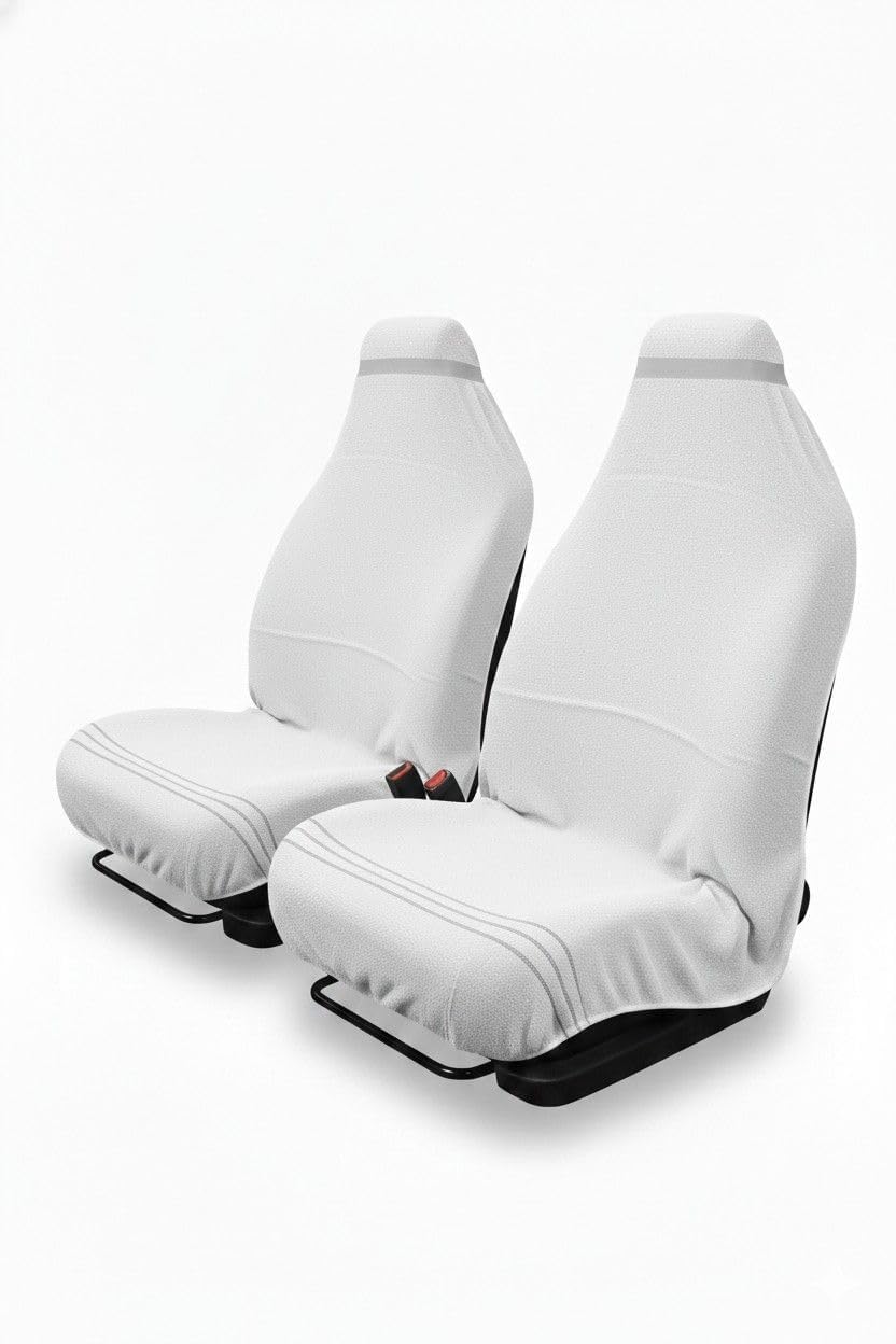 Monbest Car Seat Cover, Towel Fabric, Elastic Fitting, Front Seat, Universal Fit for All Models, Pack of 2 (White)