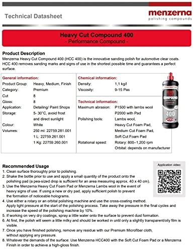 Menzerna Heavy Cut 400 Polishing Compound - Premium Wool Material, FBA_HCC400Q Model