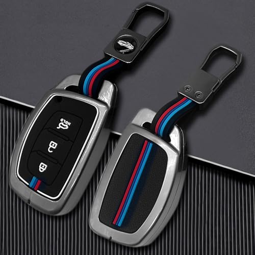 Kmh Keychain Metal Shell & Soft Silicone Full Protection Key Case Holder Compatible With Hyundai Push Button Start Smart Key Wit