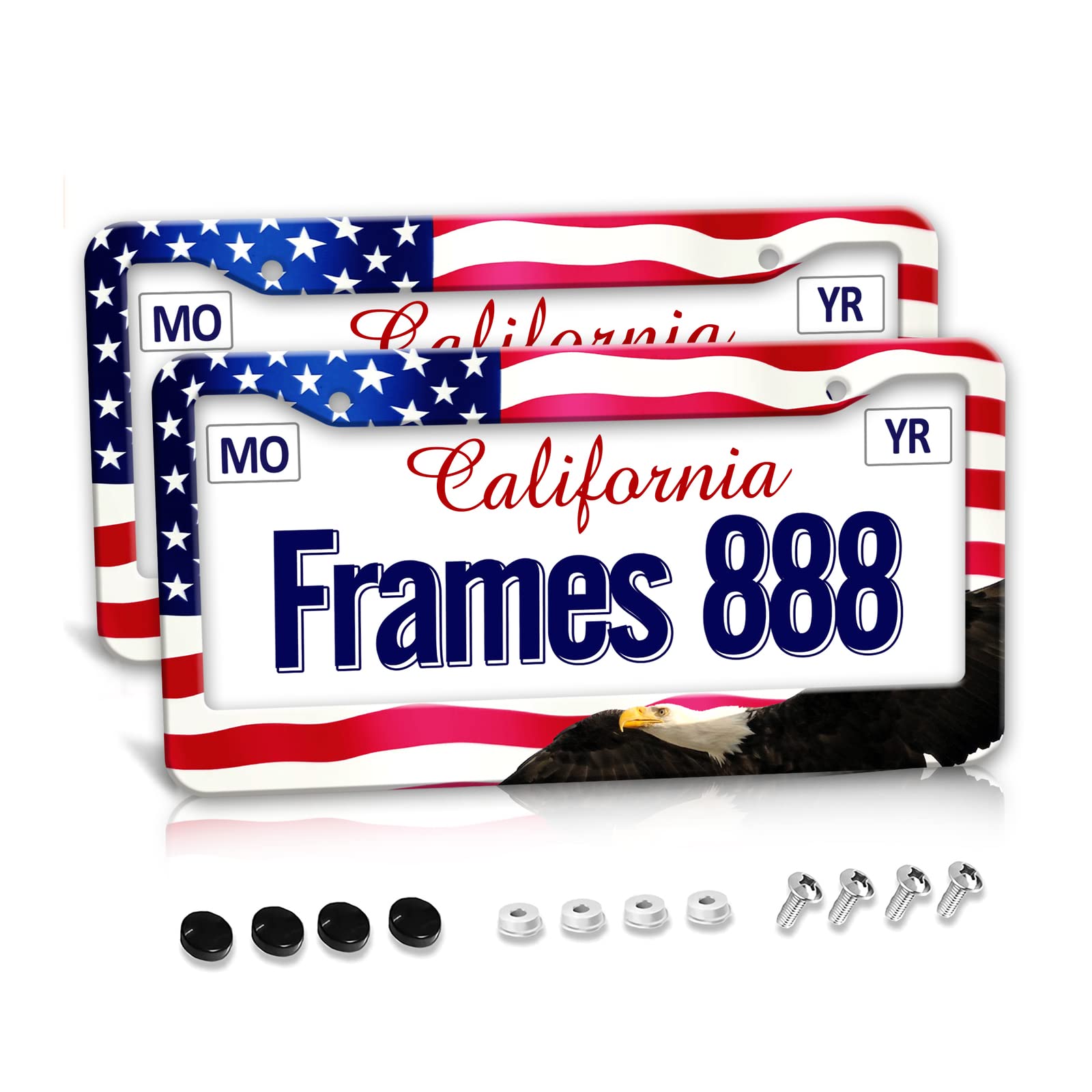 American Flag License Plate Frame, American Flag License Plate Holder,American Flag Eagle License Plate Frame Covers Us Car Tag Frame Stainless Aluminum 2 Pack 2 Holes Decorative 2 Pcs Set For Women