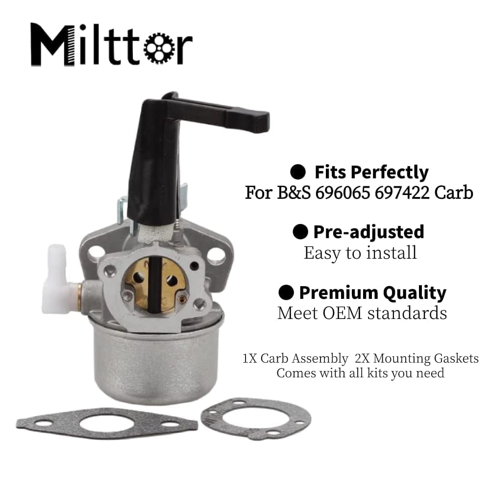 Milttor 696065 697422 Carburetor Compatible For Briggs & Stratton 110402 110412 215369 5Hp 5.5Hp 6Hp 6.5Hp 7Hp Tiller Engine Car