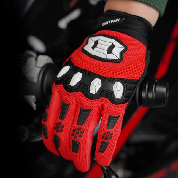Seibertron Youth MX ATV MTB Racing Gloves - Full Finger Touchscreen, Size M, Red