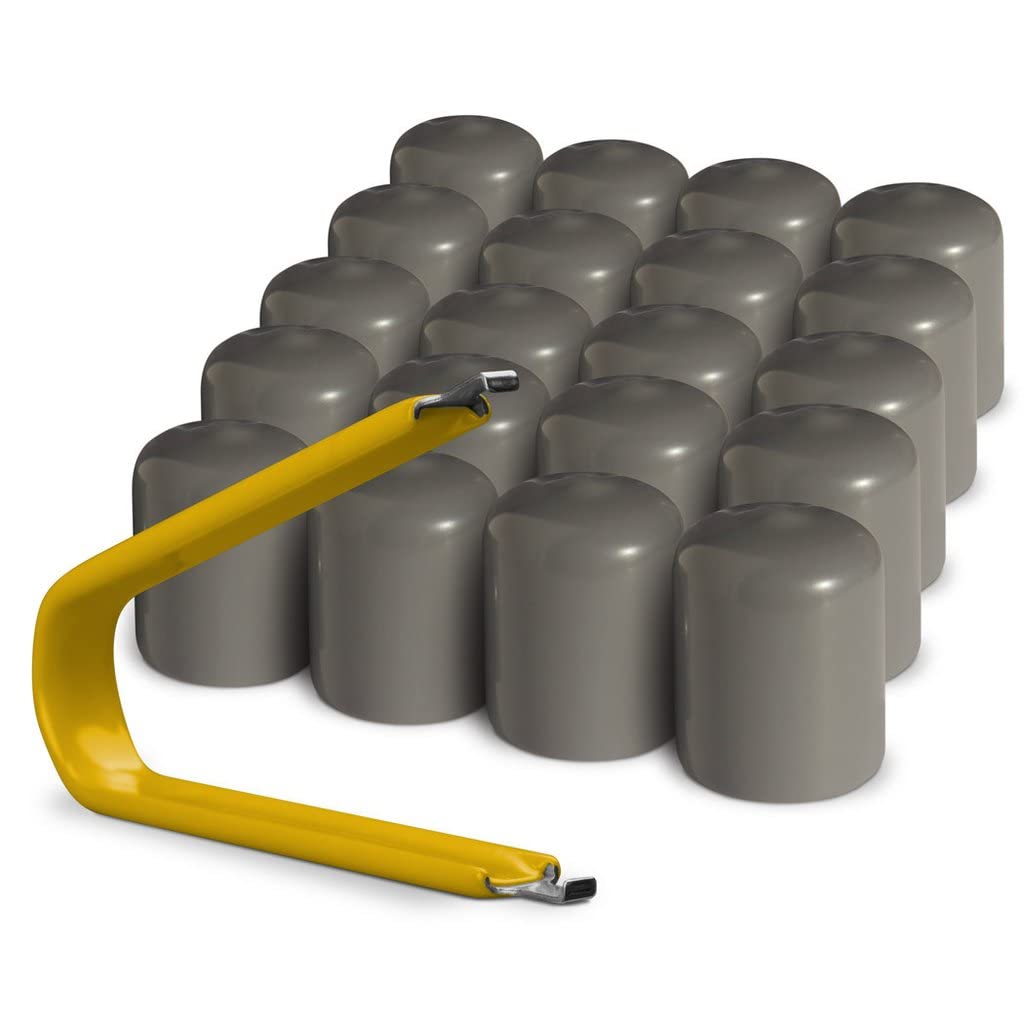 Colorlugs Vinyl Lug Nut Cover | Gray | Flexible Fit Wheel Lug Nut Cap | Fits 21-23 Mm | Pack Of 20 | Includes Deluxe Extractor |