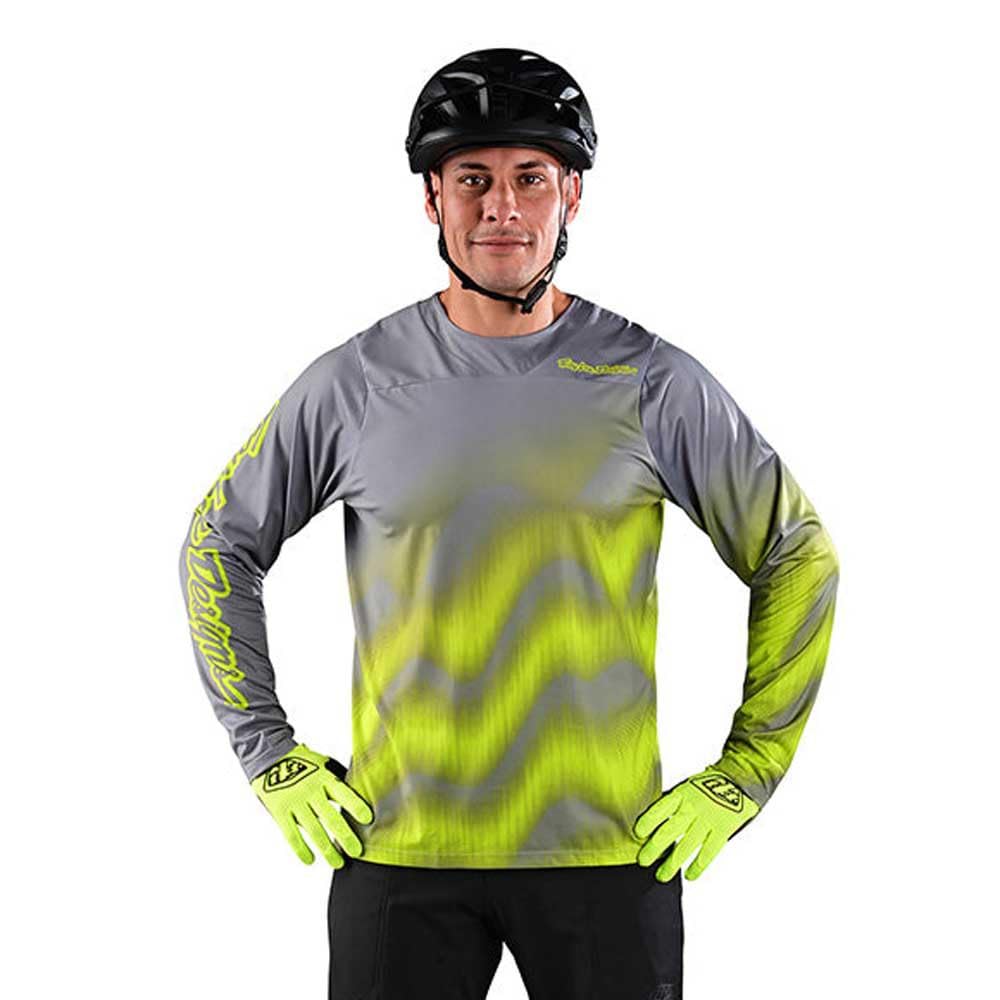 Troy Lee Designs Cycling MTB Bicycle Mountain Bike Jersey Shirt for Men, Skyline LS Chill (Waves Lt Gray, MD)