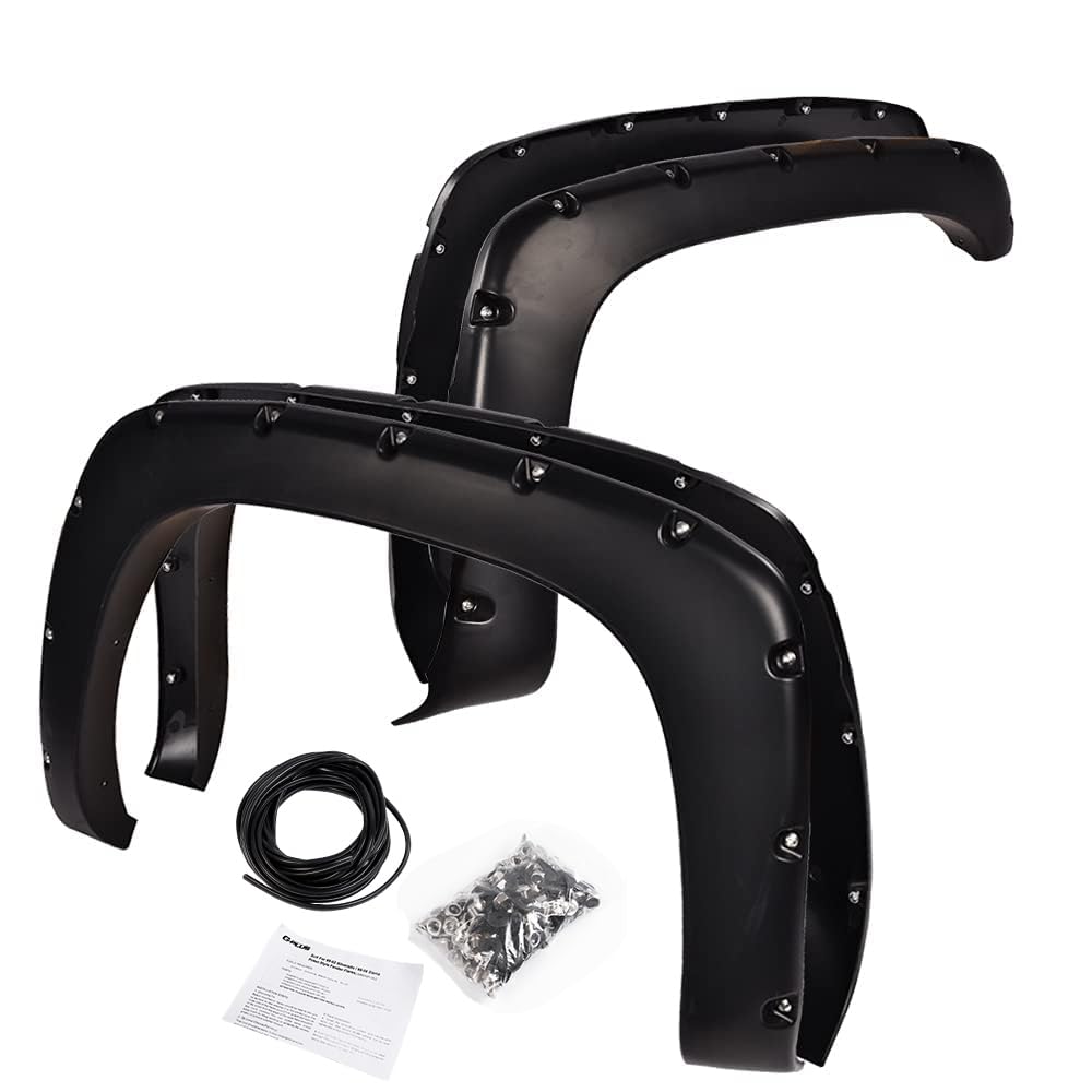 G-PLUS Pocket Riveted Fender Flares Compatible with GMC Sierra 1500 2007 2008 2009 2010 2011 2012 2013, Textured Black Wheel Cov
