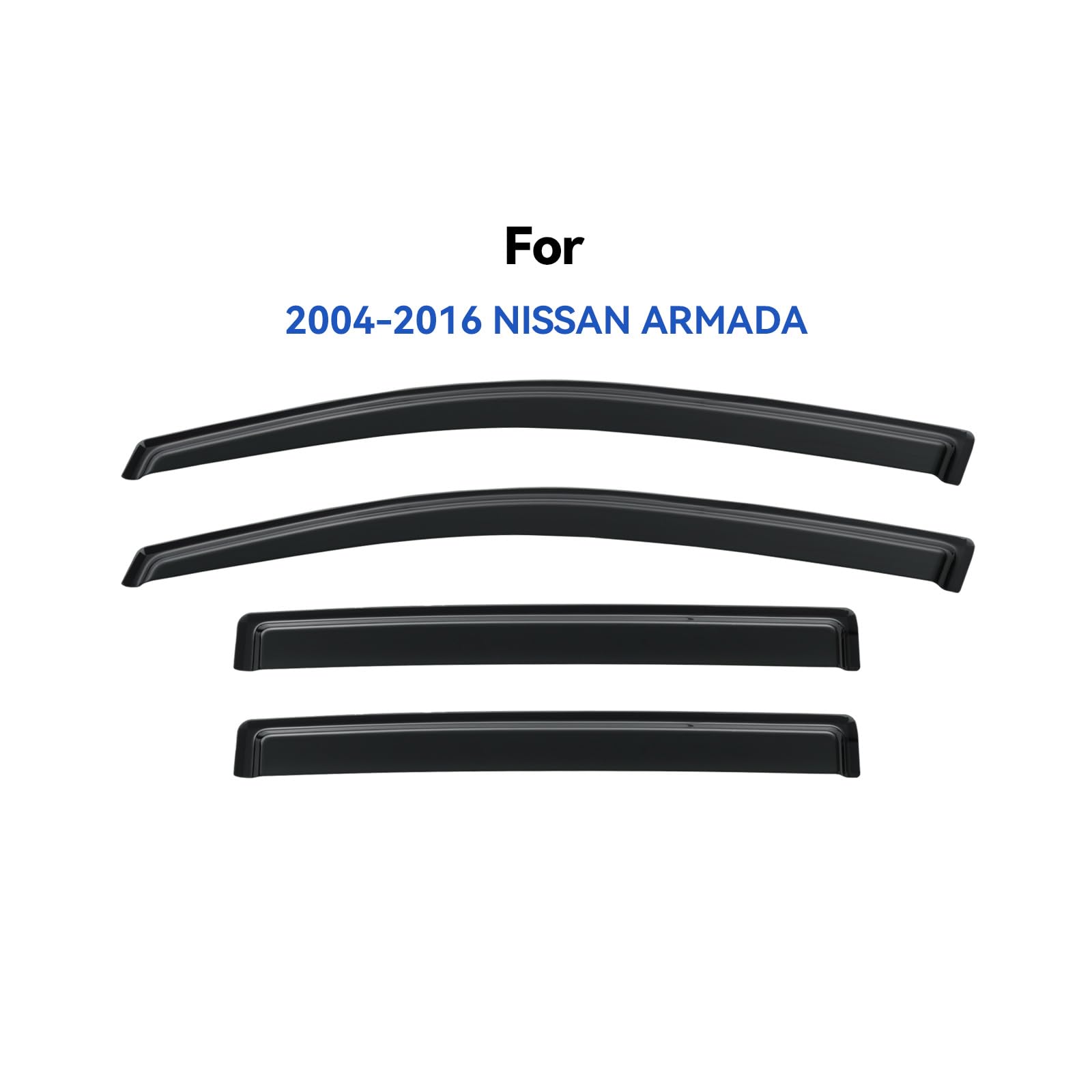 YQAUTEC Window Visors for 2004-2016 Nissan Armada, Dark Smoke Tinted, Out-Channel Wind Deflectors, Model YD-077