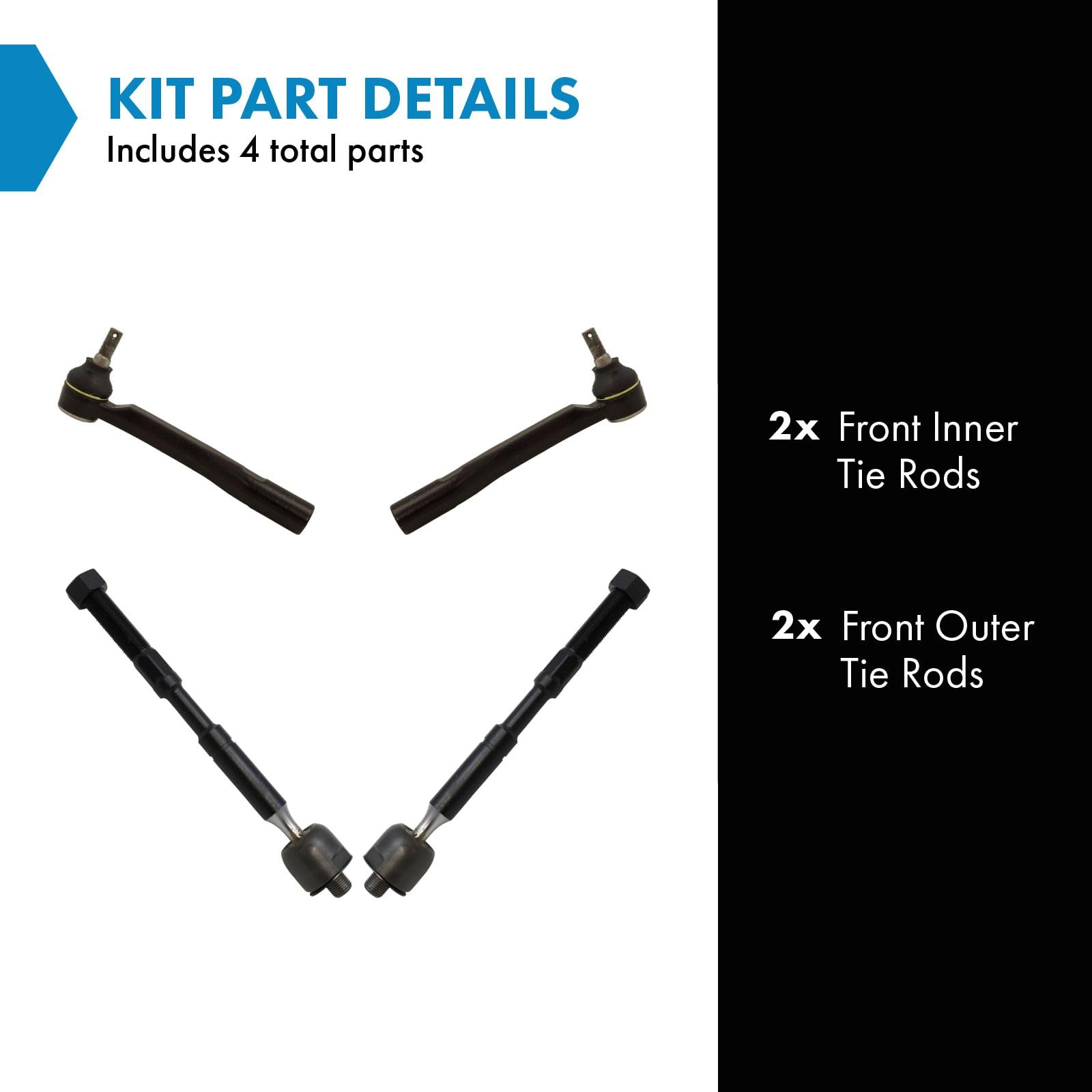 Trq Front Inner And Outer Tie Rod Set Compatible With 2011-2020 Toyota Sienna