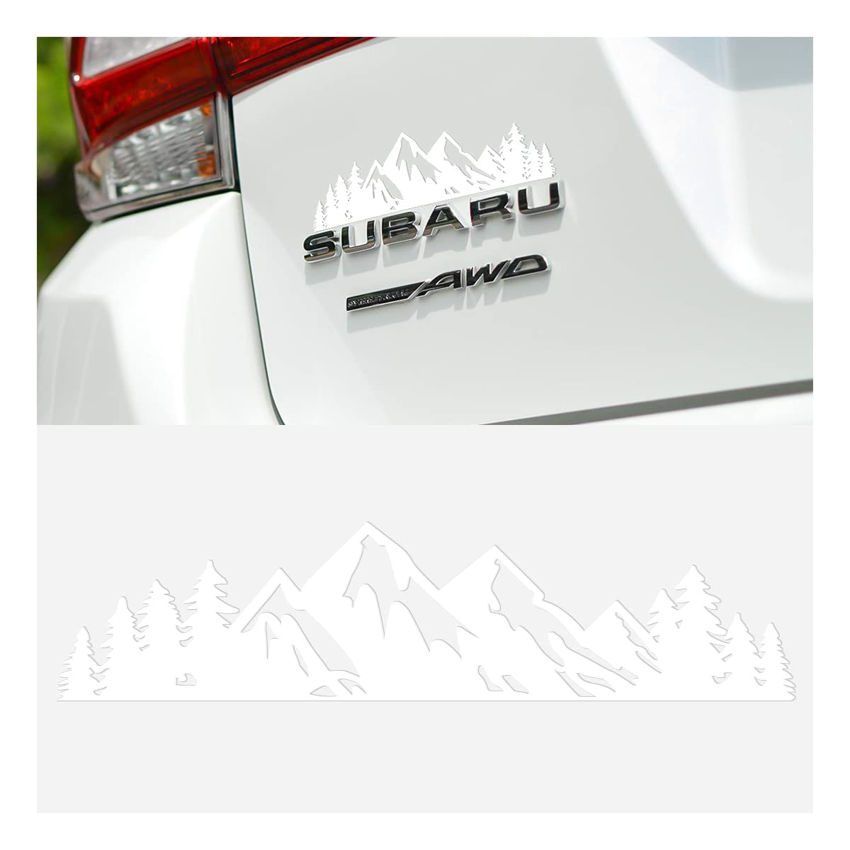 7 Inch Snow Mountain Tree Stickers For Car, Mountains Graphic Logo Decals, Premium Badge Decals For Car Trunk Tailgate Emblem, W