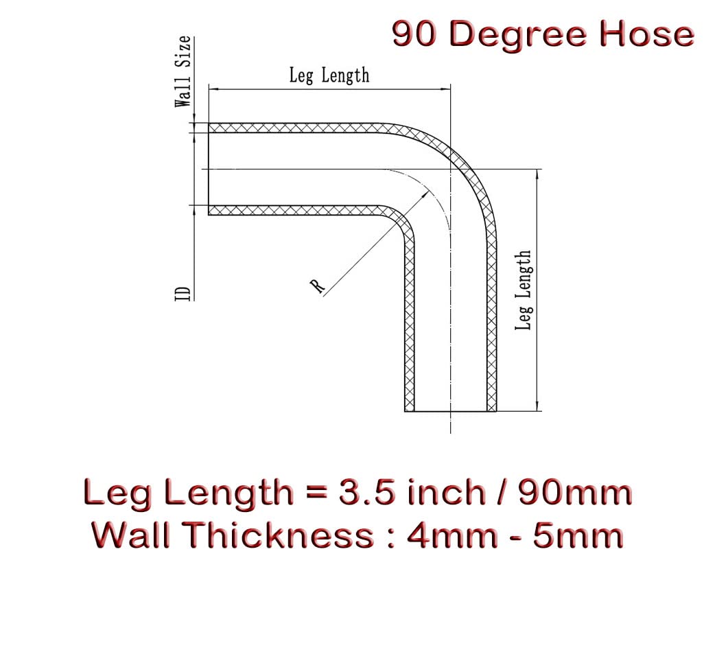 Autobahn88 Automotive Silicone Hose Bend, 45-Deg Elbow Coupler, ID=1.5'' (38mm), Leg Length 3.13'' (80mm), Wall Thickness= 0.16'