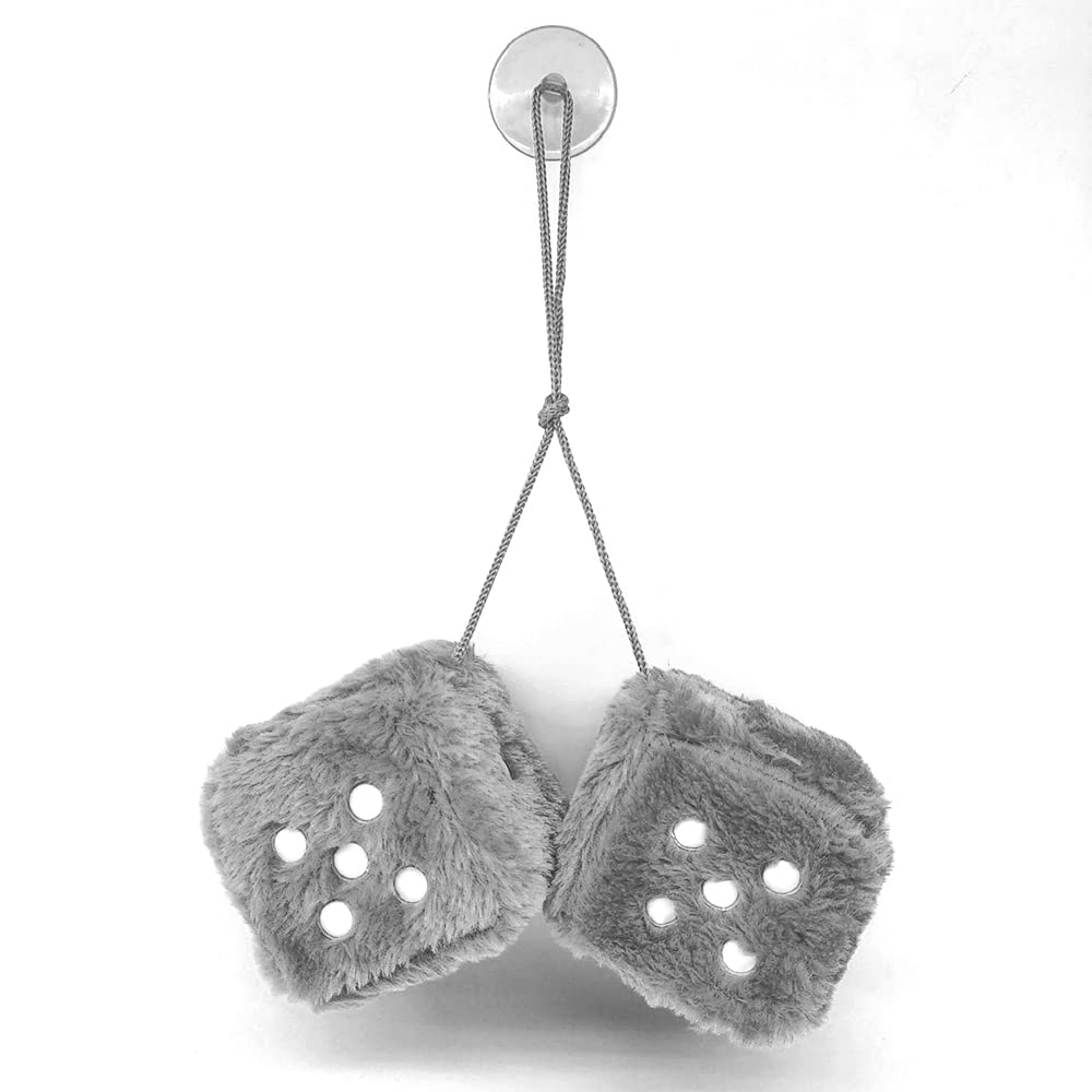 Retro Square Fuzzy Plush Dice - Grey | Suction Cup Hanging For Car Rearview Mirror & Home Decor