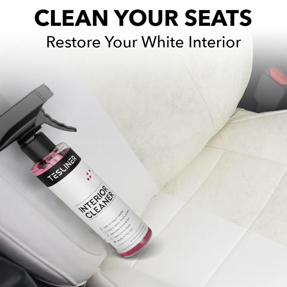 TesLiner Tesla Seat Cleaner & Stain Remover - Biodegradable, 16 Fl Oz, Safe for Black & White Vegan Leather, Model TL-IC