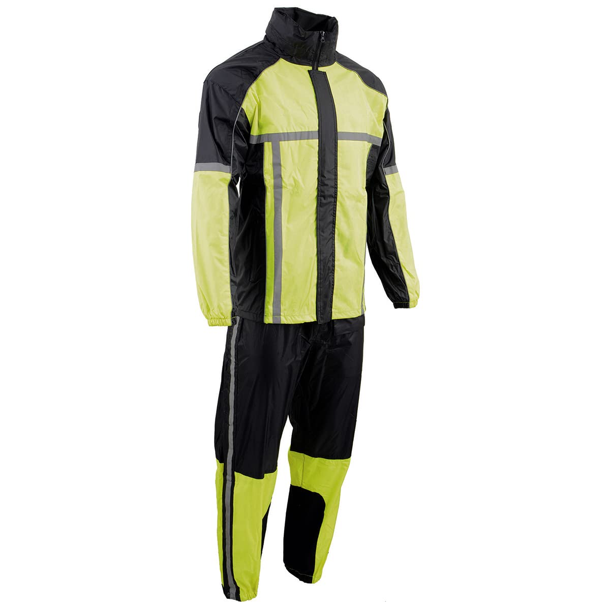 Milwaukee Leather MPM9510 Men's Black and Neon Green Motorcycle Water Resistant Rain Suit w/Hi-Vis Reflective Tape - 2X-Large