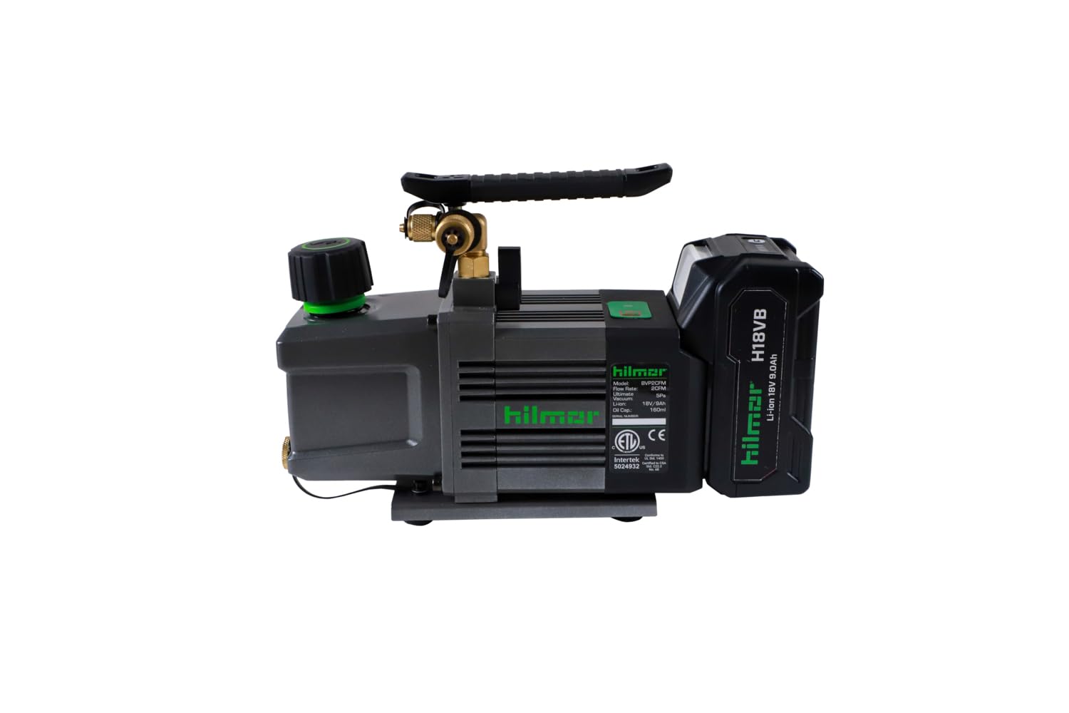 hilmor BVP2CFM 2CFM Battery Powered Vacuum Pump for HVAC Tools and Equipment, 9Ah 18 Volts, 1/2 Horsepower, 11 oz. Oil Capacity 