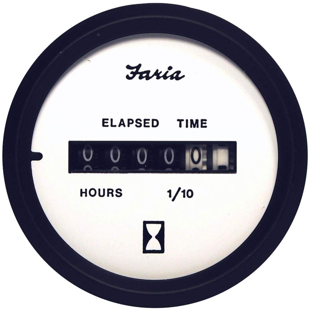 Faria Euro White 2'' Hourmeter 10,000 Hrs 12-32Vdc