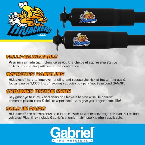 Gabriel HiJackers Adjustable Air Shock Absorbers for Volkswagen Beetle, Fastback, Squareback, Super Beetle, Thing - Black, Model 49307 (1 Pair)