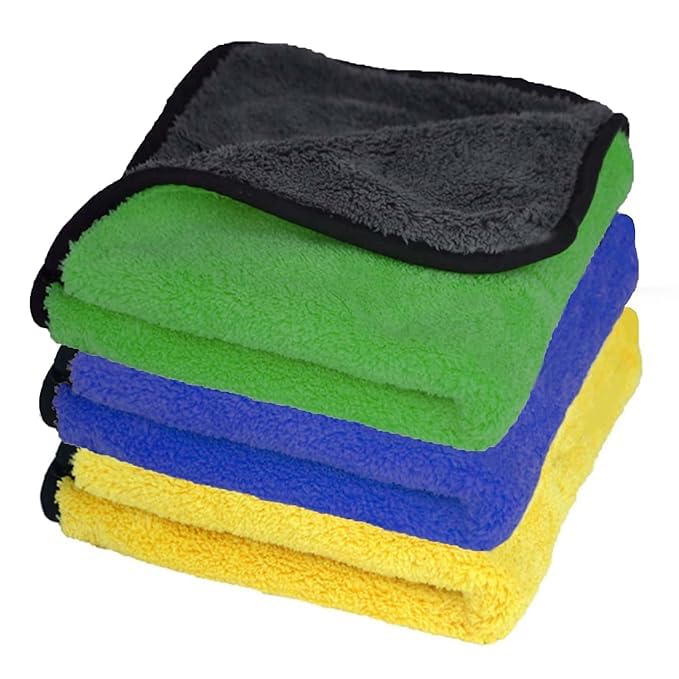 Gone TM Multipurpose Microfiber Cleaning Towel, 800 GSM, 40cm x 40cm, Pack of 3, Multicolour, Highly Absorbent for Vehicles, Bik