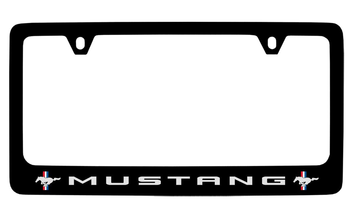 Ford Mustang Pony Black Coated Metal License Plate Frame Holder