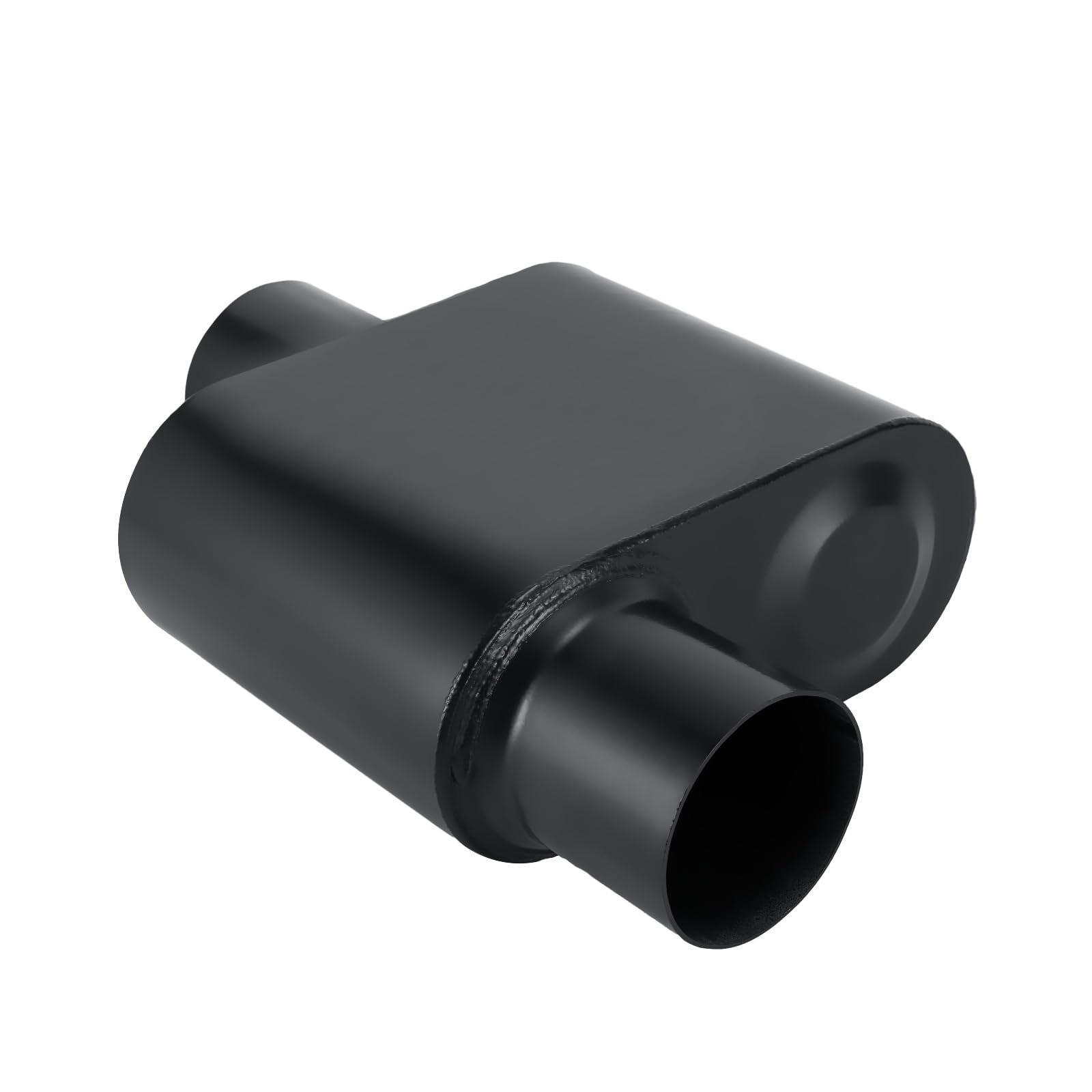 TECTRUC Exhaust Muffler - 2.25" Single Chamber Performance Muffler, Aluminum, Black, Offset In/Center Out, Overall 13"