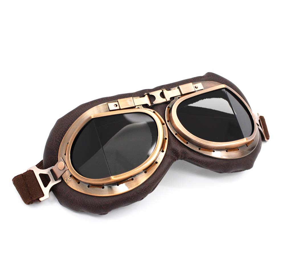 Nuoxinus Motorcycle Goggles, Vintage Aviator Pilot Style Motocross Bike Cruiser Scooter Goggle, Anti Uv Anti-Scratch Dustproof For Cycling Riding Climbing Fishing (Smoke Lens)