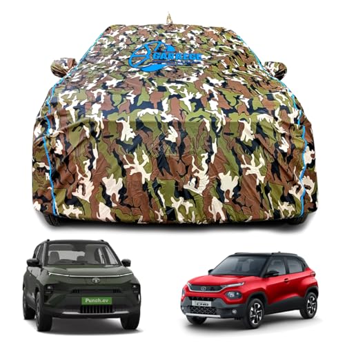 Garrege Waterproof Car Body Cover Compatible For Tata Punch With Mirror Pocket And Back Side Antenna Pocket, Triple Stitched (Dy
