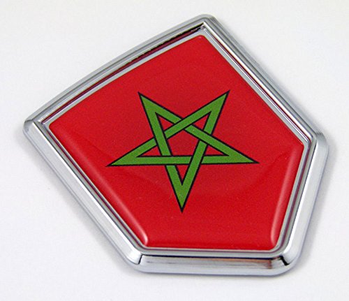 Morocco Moroccan Flag Chrome Emblem with Domed Shield Shape Car Decal Sticker Bike Crest