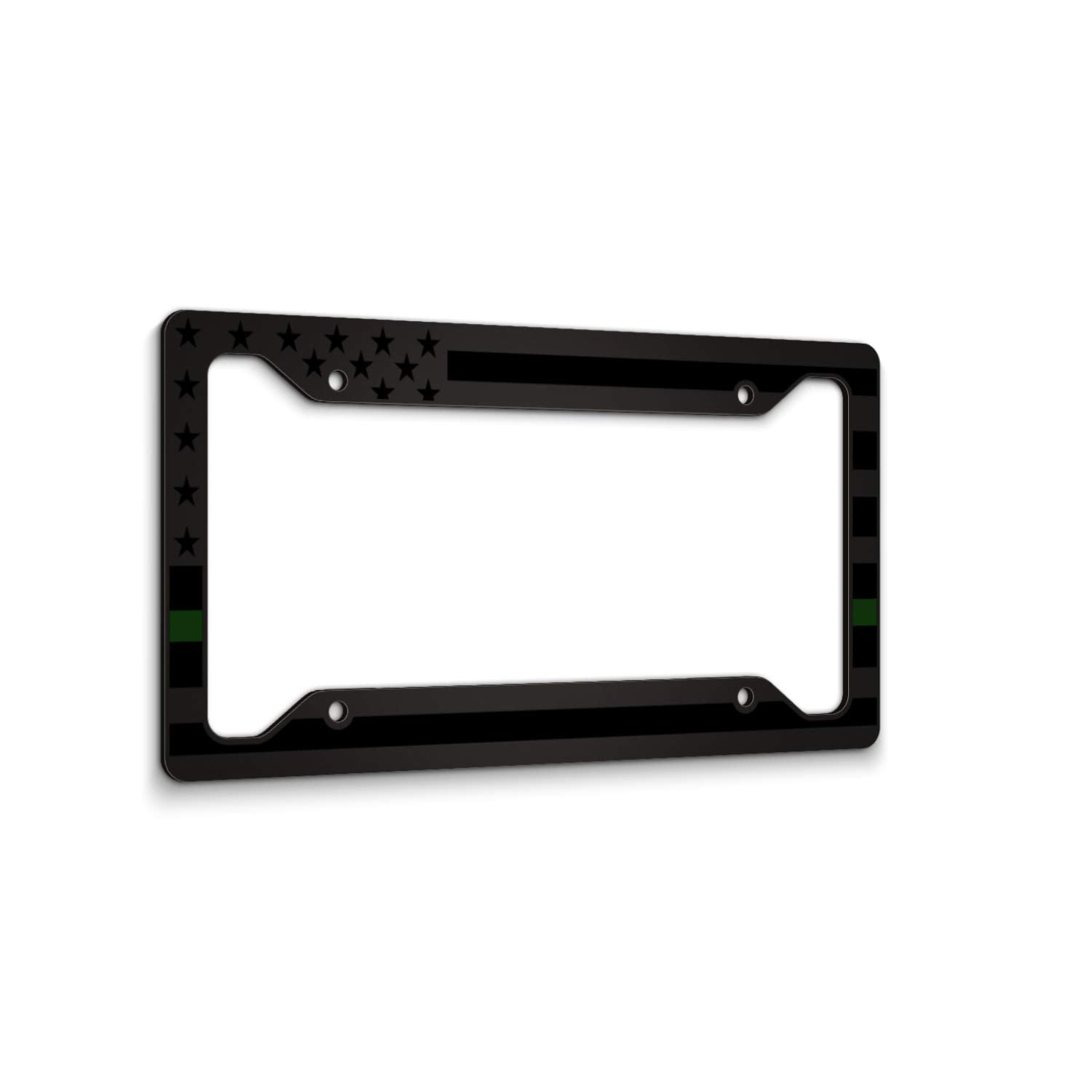 American Flag License Plate Frame - Thin Green Line- Car Tag Frame -Green On Black Military Border Patrol Park Rangers Game Ward