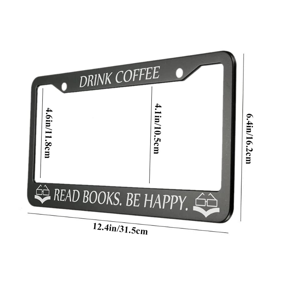 Ofloral Drink Coffee Read Books Be Happy Aluminum Alloy License Plate Frame Booklover Glasses Frame And Books Applicable To Us S