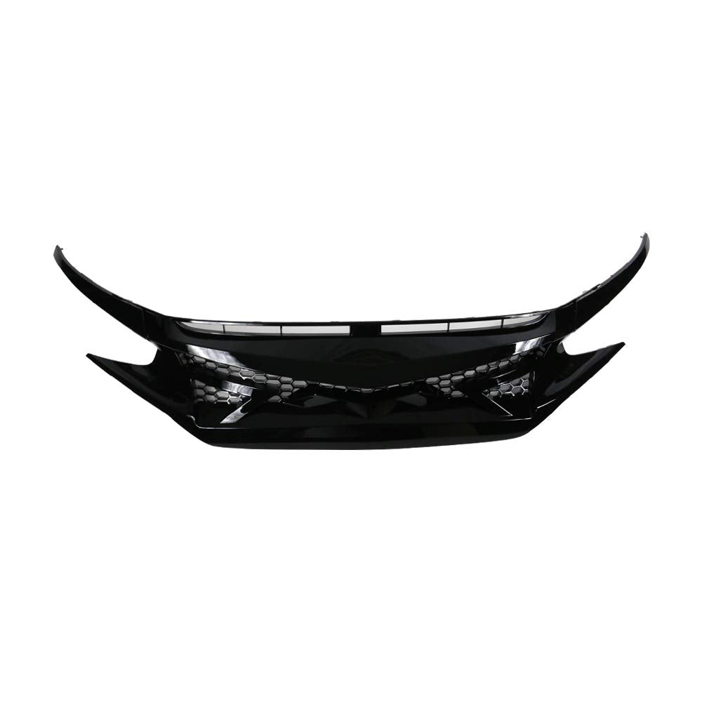 Freemotor802 Compatible With 2016-2018 Honda Civic All Models 2019-2021 Honda Civic Hatchback And Si Models Only Front Grille, Gloss Black Abs Plastic Hood Grill Cover