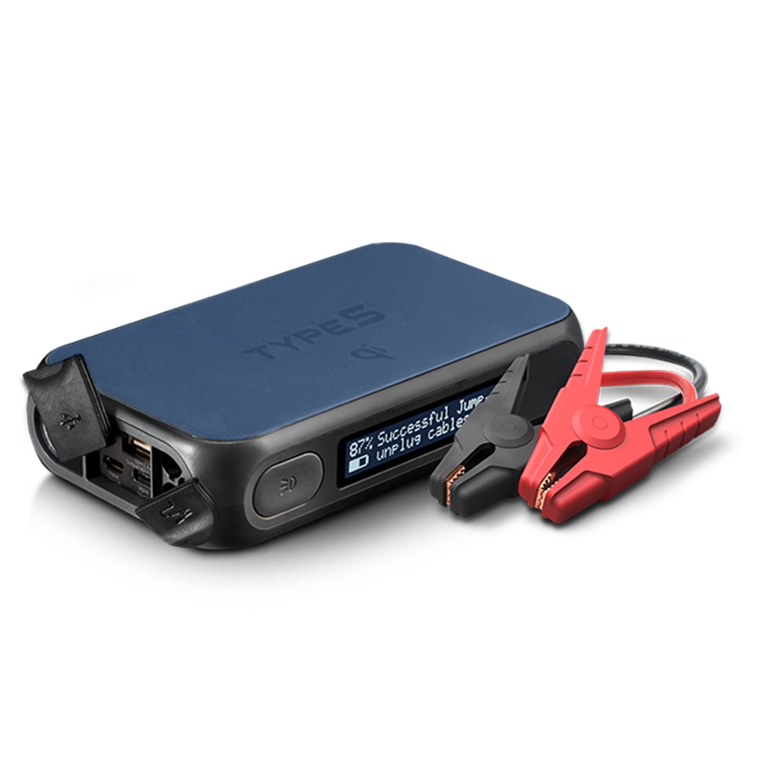 Type S Car Battery Jump Starter Power Bank Portable, 12V 400A 6.0L Gas 3.0L Diesel, Lcd Display Step By Step Guide, 8000Mah, Qi Wireless Charging, Led Flashlight, Usb-C Usb-A, Ul Listed (Blue)