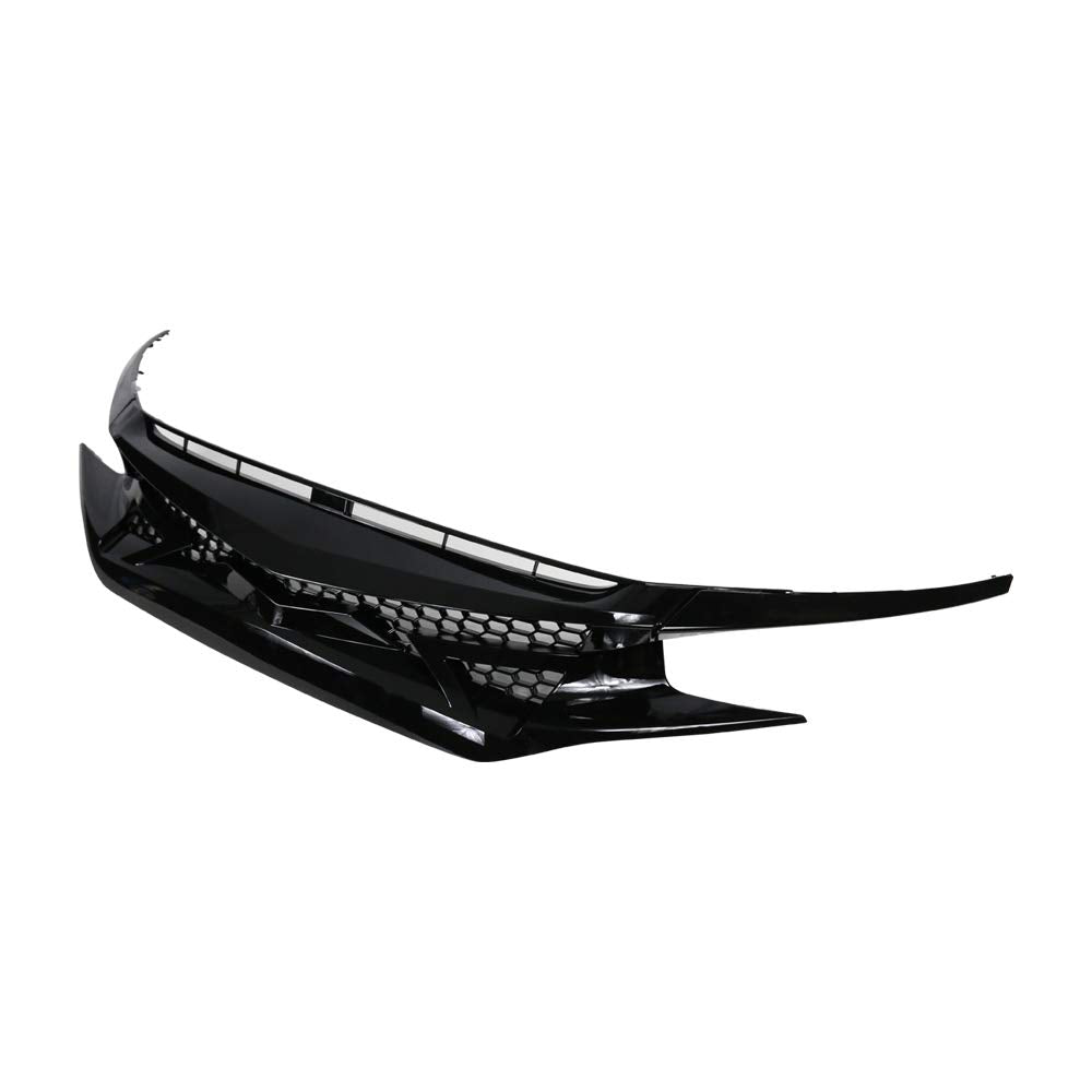 Freemotor802 Compatible With 2016-2018 Honda Civic All Models 2019-2021 Honda Civic Hatchback And Si Models Only Front Grille, Gloss Black Abs Plastic Hood Grill Cover