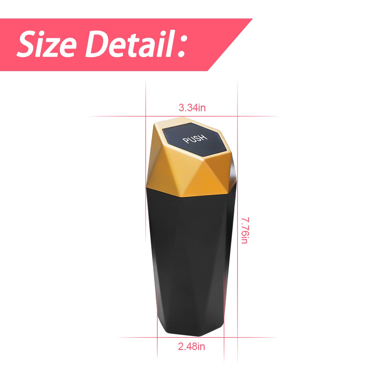 Car Trash Can with Lid, Mini Portable Auto Garbage Can, Small Leakproof Diamond Design Trash Dustbin, Waterproof Vehicle Rubbish