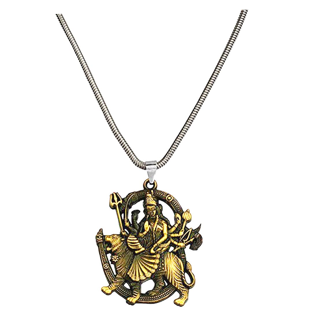 AFH Maa Durga Sherawali MATA Bronze Locket with Snake Chain Religious Dcor Hanging Ornament