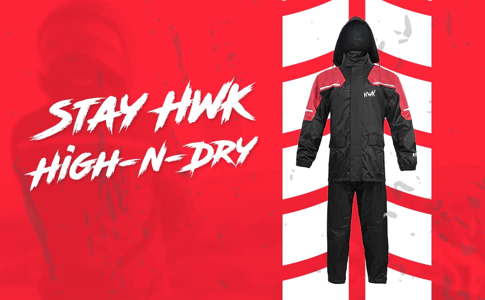 Hwk Motorcycle Rain Suit For Men And Women, Two-Piece Waterproof Motorcycle Rain Gear With Reflective Rain Jacket And Rain Pants For Weatherproof All-Season Riding, Red, X-Large