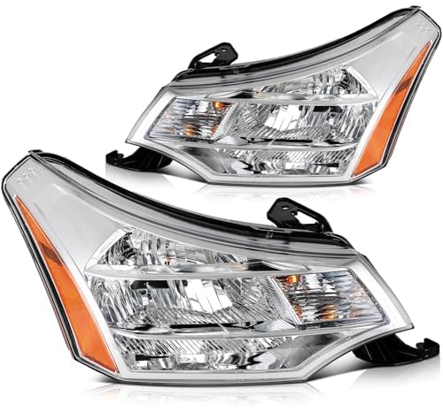 LBRST Headlight Fit 2008-2011 for Focus Chrome Housing Amber Reflector Pair Headlight Assembly S4Z13008F