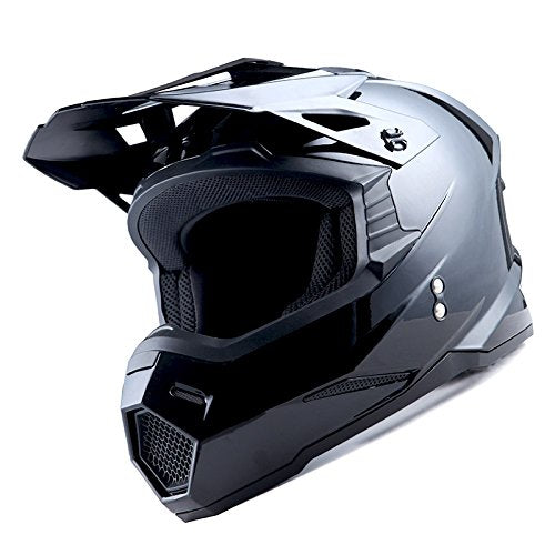1Storm Motocross Helmet Bundle - Large Glossy Black, Thermoplastic with Goggles & Skeleton Gloves, Model HF801