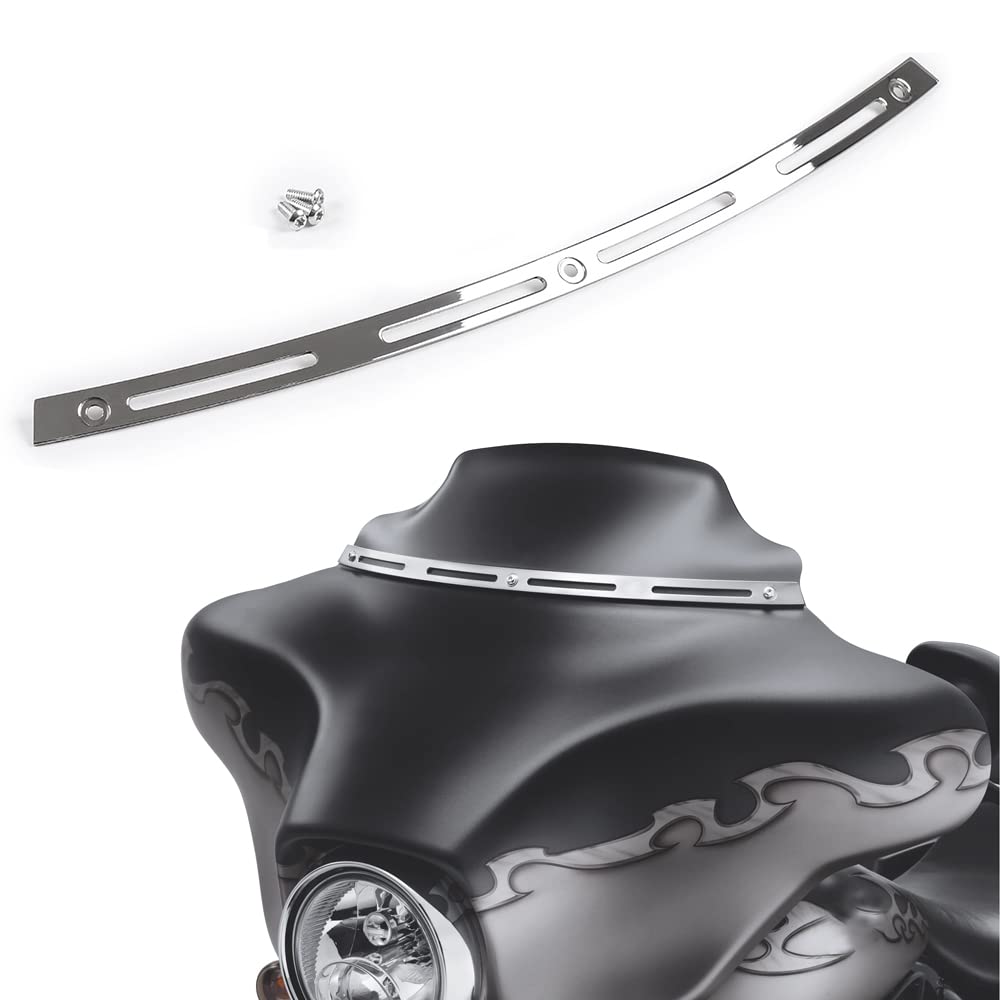 Wynmoto Polished Stainless Slotted Batwing Windshield Windscreen Trim Chrome Compatible For 96-13 Harley Touring Electra Street Glide Ultra Limited Tri Glide 1996-2013