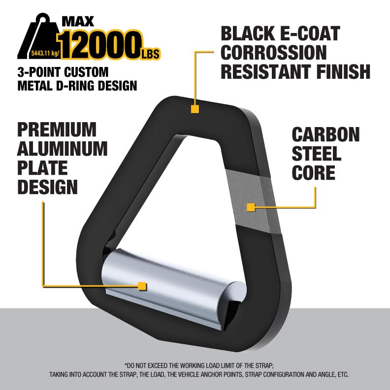 DEWALT Premium Axle Tie Down Strap Kit, 2" x 38", 12,000 lb Break Strength, Black/Yellow, Model DXBC80005, Heavy Duty, 4
