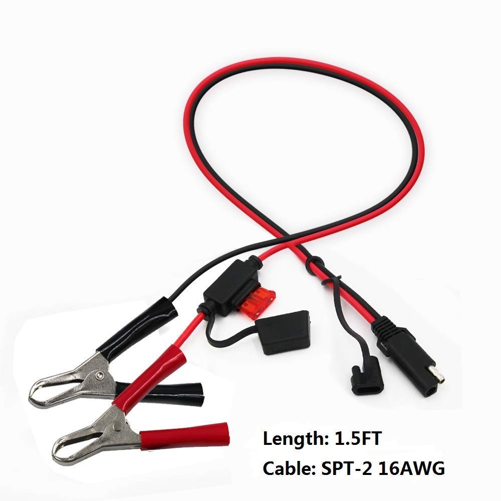 Sparking 1.5Ft 12V Battery Alligator Clip To Sae 2Pin Quick Disconnect Cable Sae To Battery Clamp Cable 7.5A Fuse (2 Pack)
