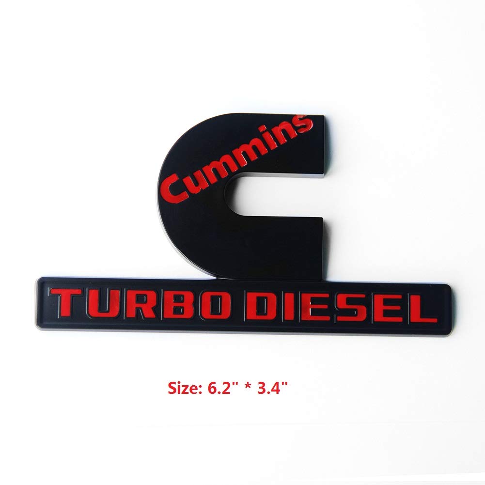 2Pack Compatible With Cummins Turbo Diesel Emblem Badge High Output Ram 2500 3500 Emblem 6.2' By 3.4' Inches Red
