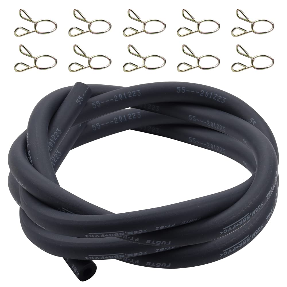 Wetenex 5.5mm Fuel Line (ID 5.5mm * OD 10mm) 1/5 Inch Gas Tube Fuel Hose 5 Feet with 10pcs Clamps for ATV Quad Pit Dirt Bike Go 